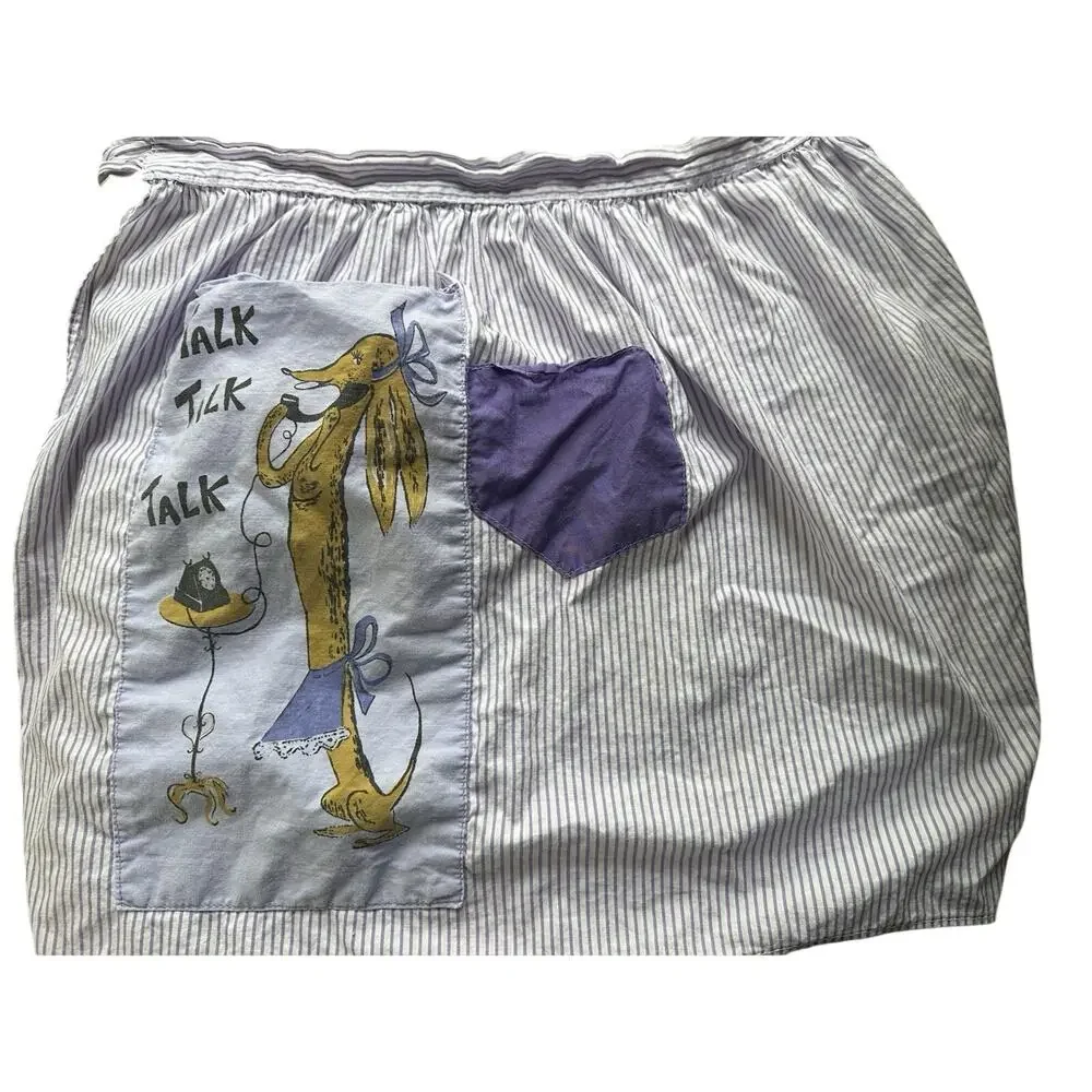 Vintage Novelty Half Apron with 2 pockets 2 tie strings 1950s 1960s handcrafted
